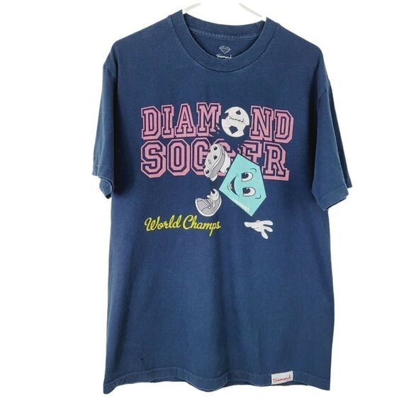 Diamond Supply Soccer Graphic T-Shirt Navy Blue Sz Large Young Men Teens - Picture 2 of 9